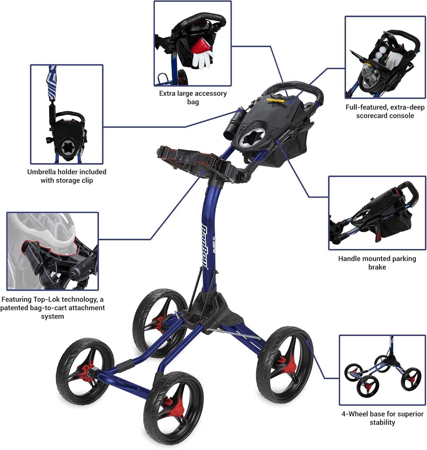 Amazon.com: Bag Boy Quad XL Golf Push Cart, Black/Silver : Sports